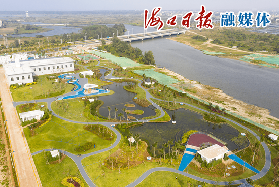 2月28日下午，记者航拍视角下美景如画的江东新区地埋式水质净化中心湿地公园。海口日报记者 陈长宇 摄